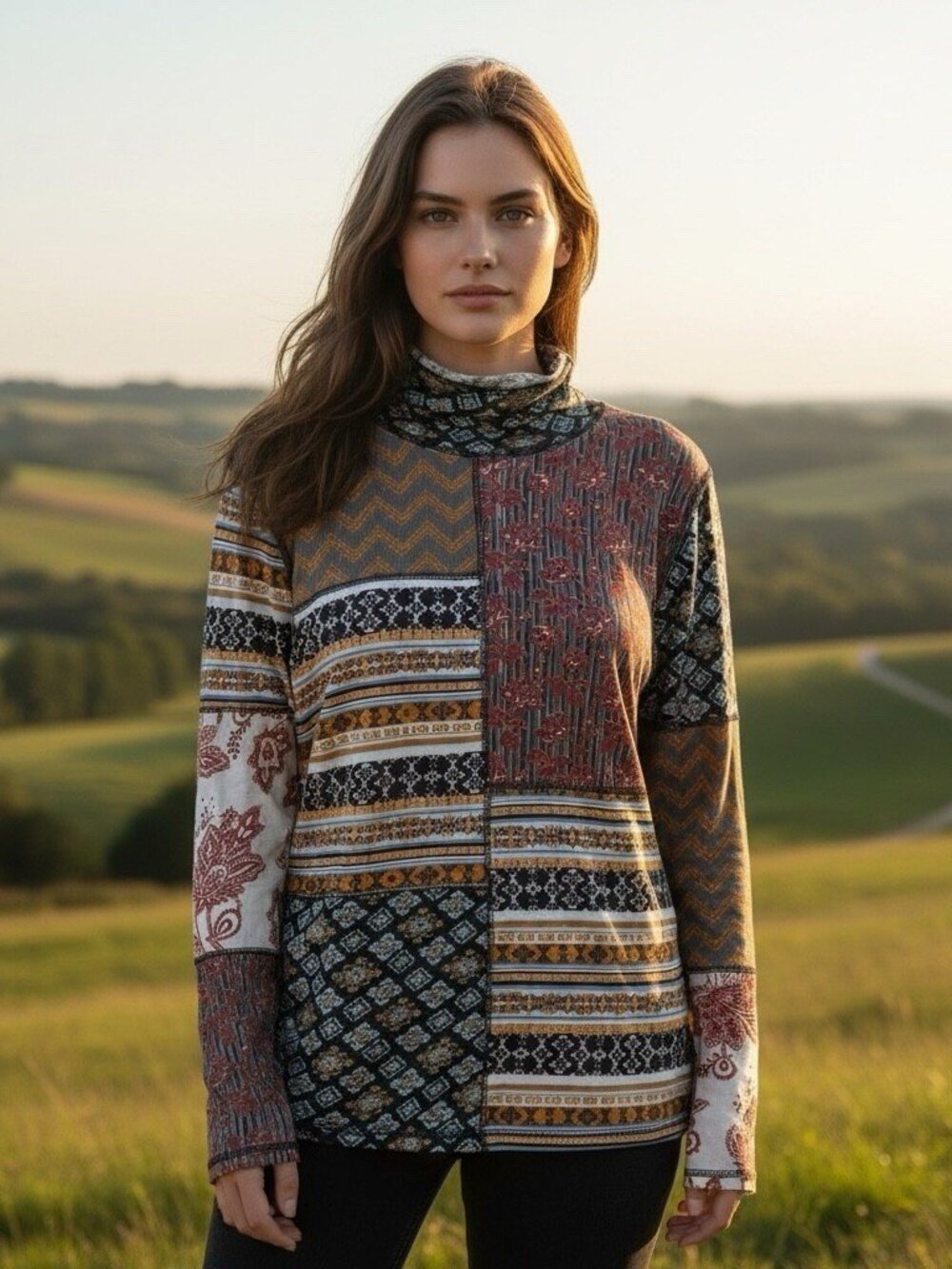 Sundance Large Multicolor Patchwork Long Sleeve Top